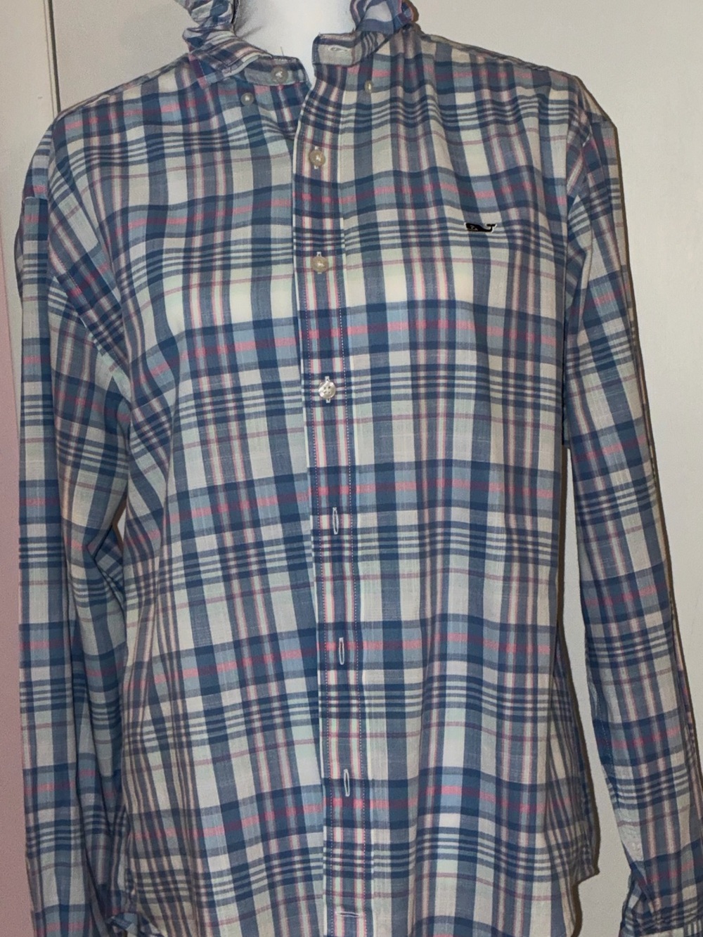 Up cycled ruffled collar Vinyard Vine shirt